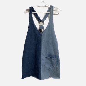 Divided two tone lightweight denim jumper dress.